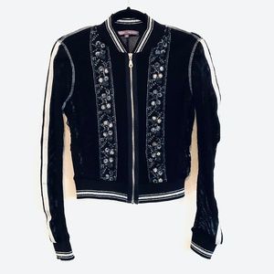 HALE BOB Mesh Embroidered Lace Long Sleeve Bomber Jacket Sz S